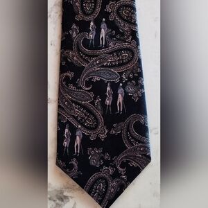 Vintage Hand-made Silk Tie Navy  Paisley English Regency Men Bridgerton